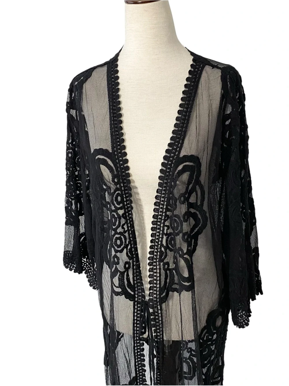 REBELLION AGAIN Embroidered Lace Kimono Duster Top - Picture 3 of 6